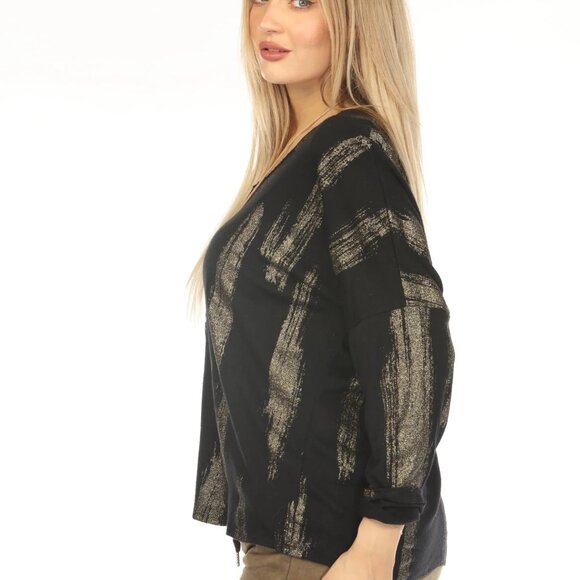 Black shiny v neck Top - Picture 8 of 10